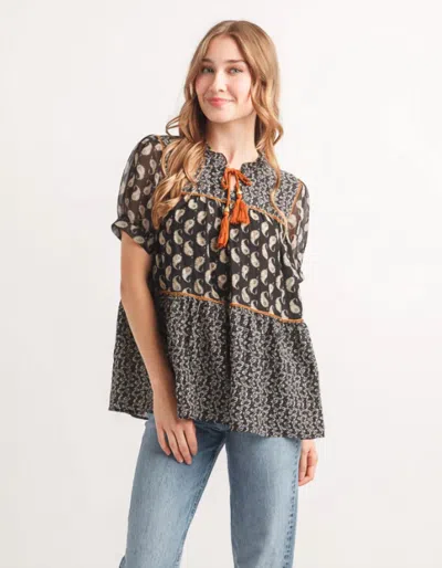 Papillon Mix Media Top With Ties In Black