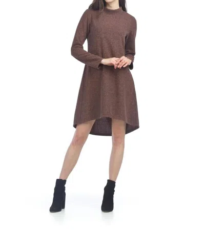 Papillon Mock Neck High Low Sweater Dress In Brown