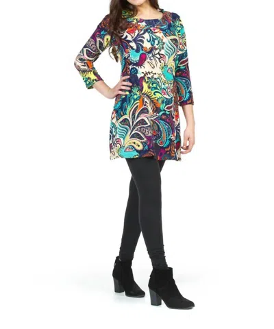 Papillon Multi Colored Paisley Print Sweater Dress In Navy In Blue