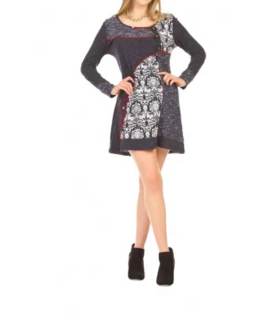 Papillon Multi Patch 3/4 Sleeve Dress In Navy In Gray