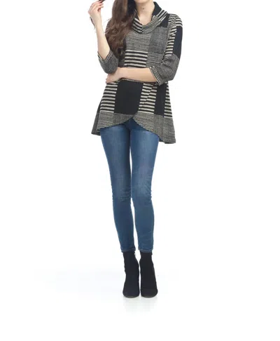 Papillon Multi Stripe Patch Cowl Neck Crossover Top In Black / Beige In Gray