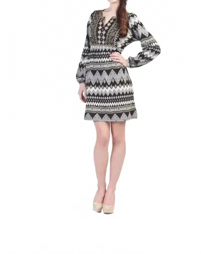 Papillon Navaho Print Long Sleeve Yoke Dress In Grey In Gray