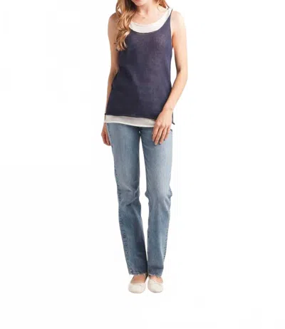 Papillon Open Knit Layered Tank In Navy/white In Blue
