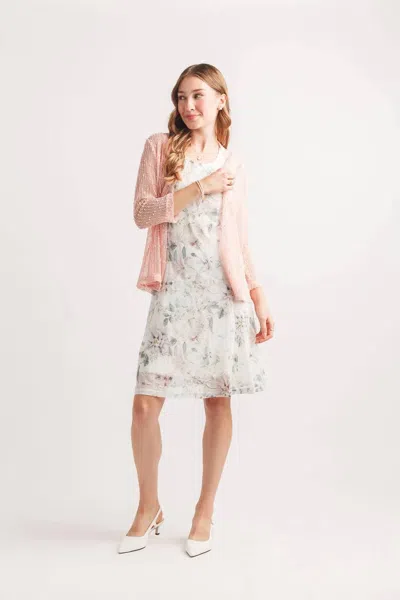 Papillon Open Mesh Cover Up With Sequin Details In Blush In White