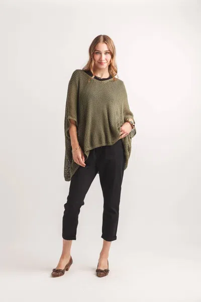 Papillon Open Mesh Knit Poncho In Khaki In Green