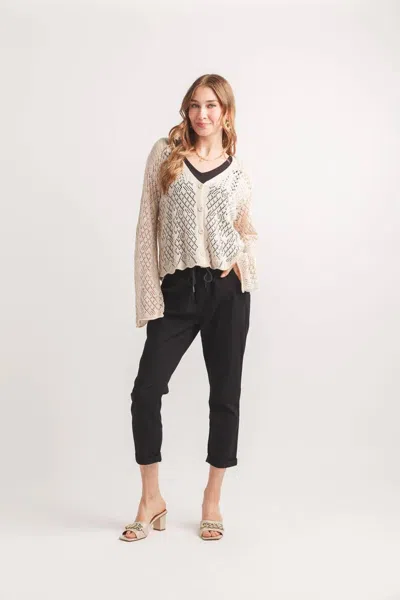 Papillon Open Pointelle Knit Long Sleeve Cardigan In Beige In Nude