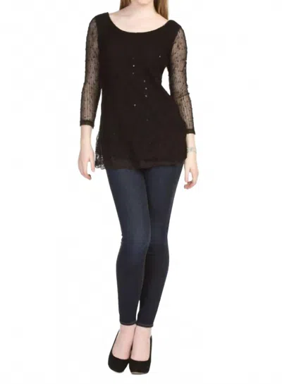 Papillon Open Weave Tunic With Lace In Black