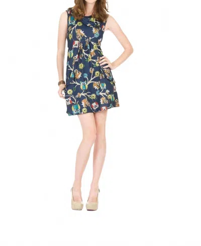 Papillon Owl & Squirl Print Drape Collar Sweater Dress In Navy In Multi