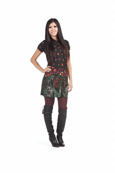 Papillon Owl Print Collar Sweater Shirt Dress In Black In Multi