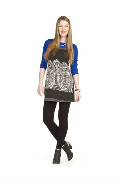 Papillon Paisley Place Print Color Block 3/4 Sleeve Dress In Charcoal In Multi