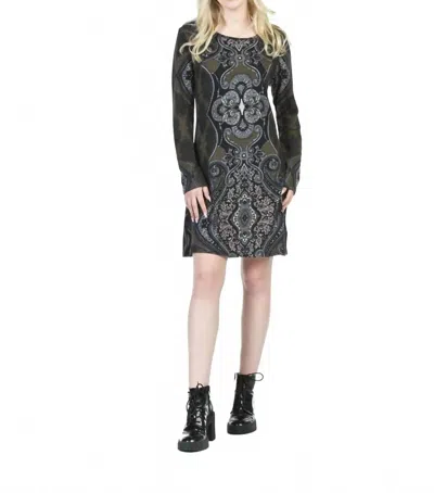 Papillon Paisley Placement Print Long Sleeve Dress In Olive In Green