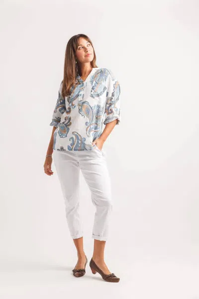 Papillon Paisley Printed Henley Top In White