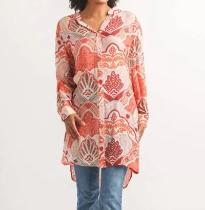 Papillon Paisley Printed Tunic In Pink In Brown