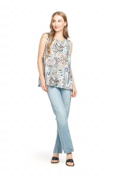 Papillon Paisley Stretch Pleated Top In Blue In Black
