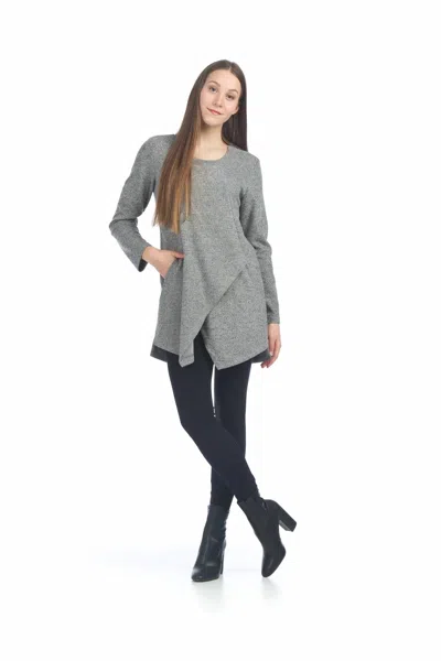 Papillon Panelled Flap Over Sweater Dress With Pockets In Grey In Gray