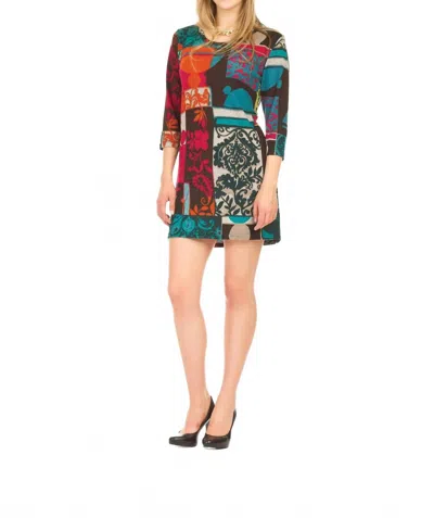 Papillon Patch Print 3/4 Sleeve Dress In Multi