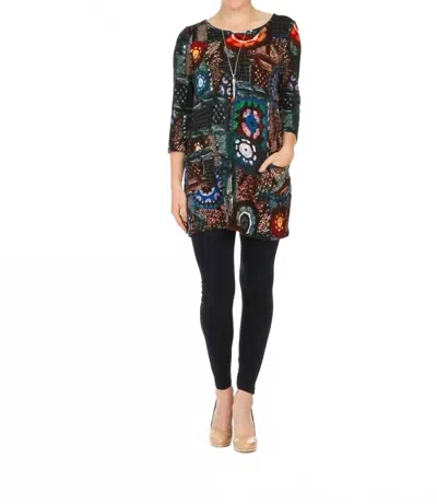 Papillon Patch Print 3/4 Sleeve Sweater Dress In Multi