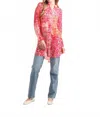 Papillon Patch Print Button Front Tunic In Red In Multi