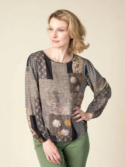 Papillon Patch Print Top With Back Buttons In Grey In Gray