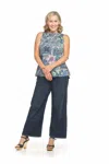 Papillon Patchwork Stretch Peplum Style Top In Blue In Blue
