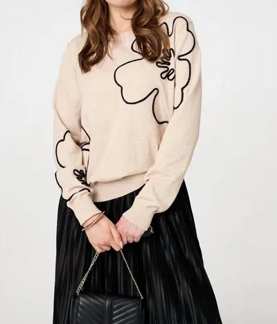 Papillon Petal Perfect 3d Floral Knit Sweater In Beige In Neutral