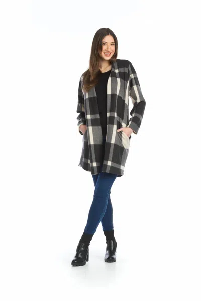 Papillon Plaid Check Brushed Cardigan With Pockets In Black/white In Gray