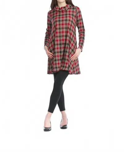 Papillon Plaid Cowl Neck A-line Sweater Dress In Red In Brown