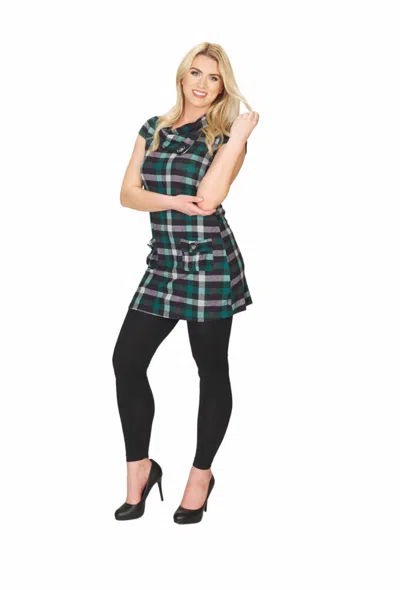 Papillon Plaid Drape Collar Sweater Dress In Green