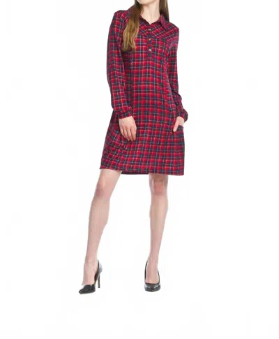 Papillon Plaid Henley Sweater Dress In Red In Multi
