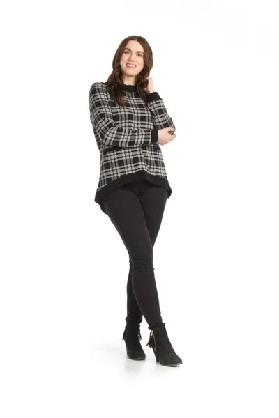 Papillon Plaid High Low Sweater In Black/white In Gray