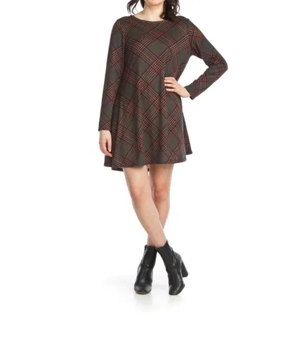 Papillon Plaid Knit A-line Sweater Dress With Pockets In Grey In Brown
