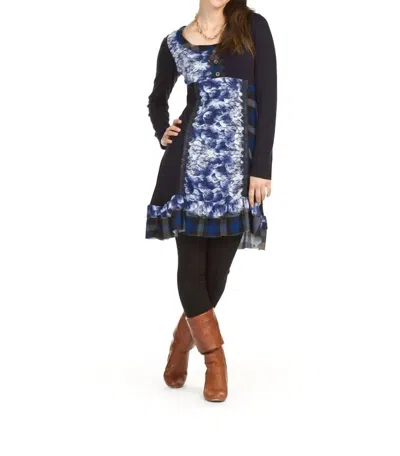 Papillon Plaid Lace Patch Dress In Navy In Blue