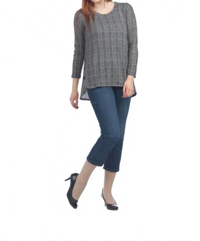 Papillon Plaid Long Sleeve Tunic With Button Detail In Grey In Gray