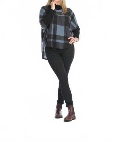 Papillon Plaid Poncho Style Cowl Neck Sweater In Blue In Black