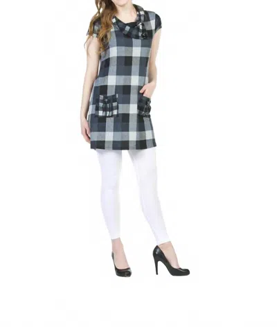 Papillon Plaid Short Sleeve Drape Neck Sweater Dress In Grey In Gray