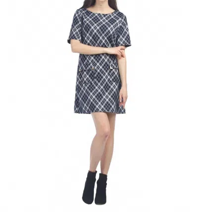 Papillon Plaid Short Sleeve Sweater Dress In Navy In Blue