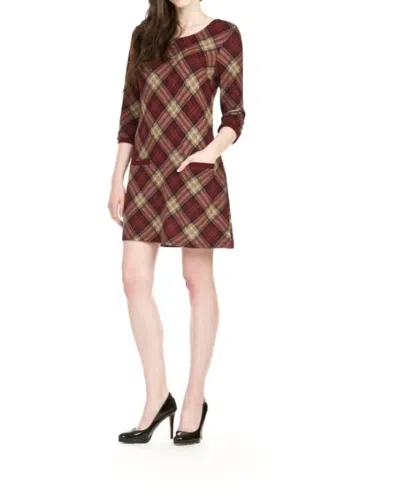 Papillon Plaid Sweater Dress With Pockets In Burgundy In Multi