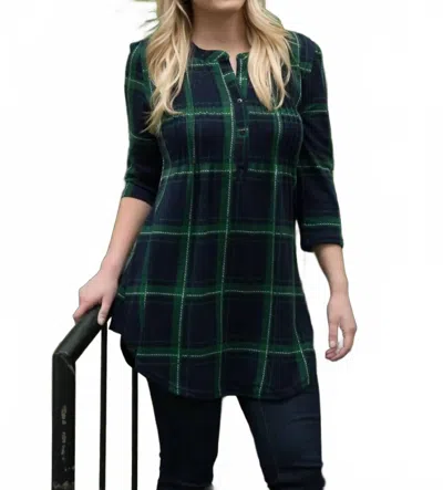 Papillon Plaid Tunic With Pleat Detail In Navy In Multi