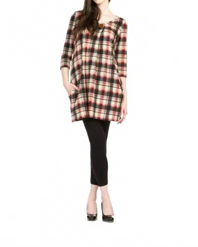 Papillon Pleat Front Sweater Dress In Red Plaid In Black
