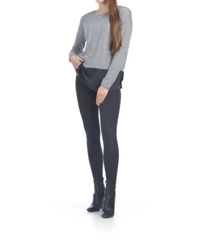 Papillon Polka Dot Long Sleeve Sweater In Grey In Blue