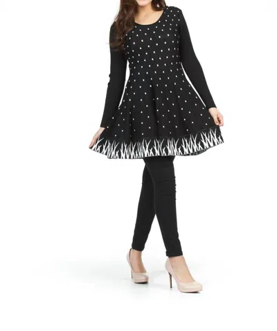 Papillon Polka Dot Ribbed Flare Hem Sweater Dress In Black