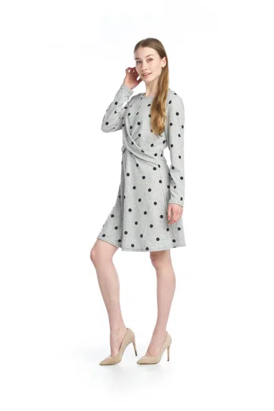 Papillon Polka Dot Stretch Sweater Dress In Grey In Gray