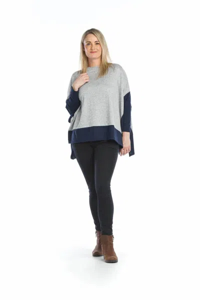 Papillon Poncho Style Sweater In Grey Heather/navy In Gray