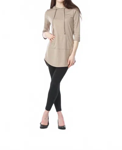 Papillon Quarter Sleeve Hoody Dress In Taupe In Neutral