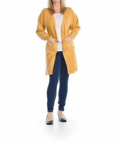 Papillon Rib Detail Long Cardigan With Pockets In Mustard In Yellow
