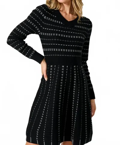 Papillon Ribbed Knit And Flare Sweater Dress In Black