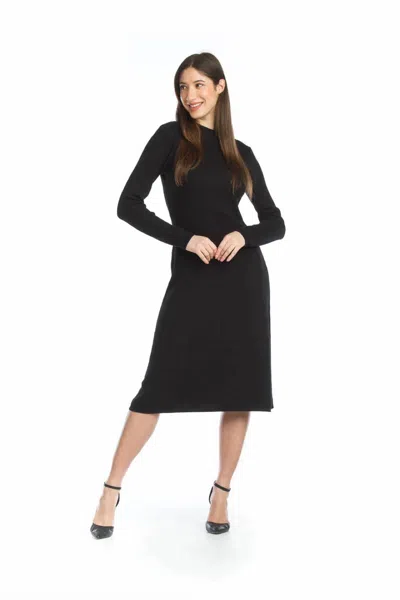 Papillon Ribbed Midi Fit & Flare Mock Neck Sweater Dress In Black