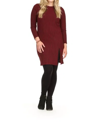 Papillon Ribbed Midi Long Sleeve Tunic Dress In Burgundy In White