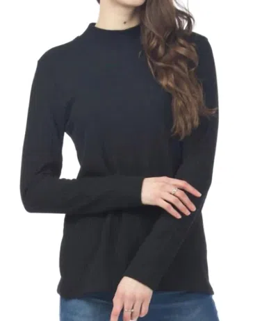 Papillon Ribbed Mock Neck Sweater In Black In Blue