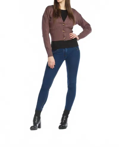 Papillon Ribbed Short Cropped Cardigan In Mocha In Brown